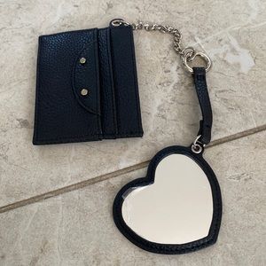 Target NWT Black Faux Leather Wallet & Mirror, Silver Chain